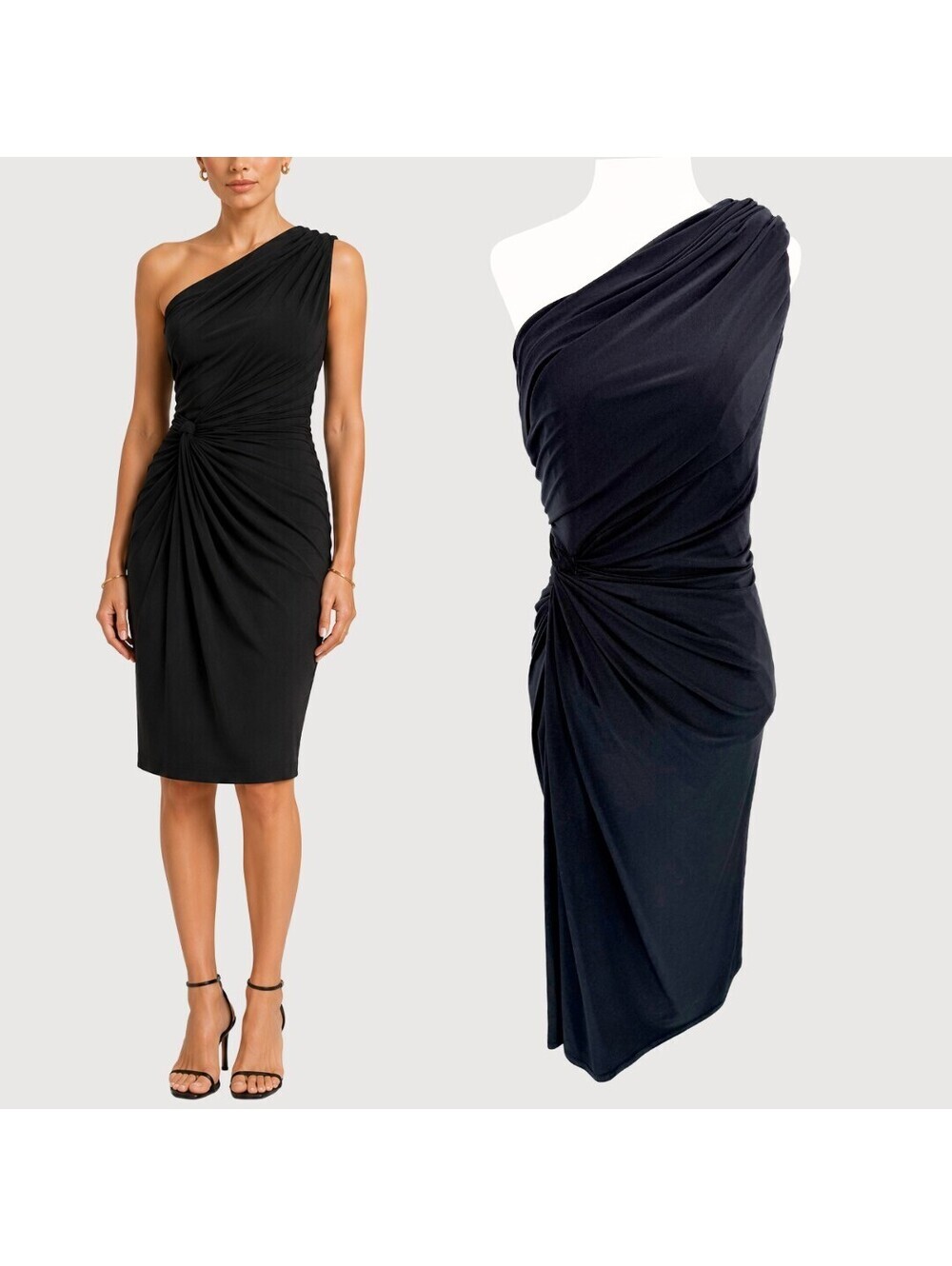Vintage Tadashi Shoji One Shoulder Ruched Midi Dress S